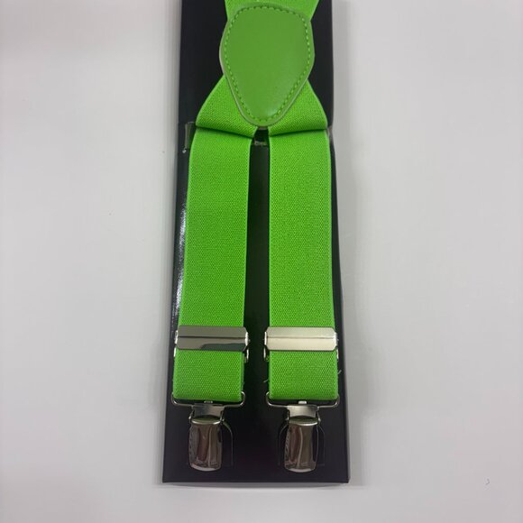 Suspenders - Men's/ Unisex - Bright/ Neon Green / Silver Clips- NWT - Picture 4 of 8